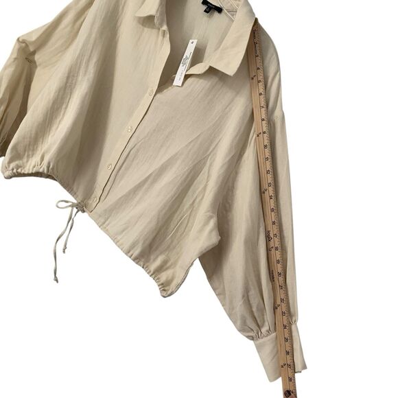 DREW Kylie Top Stone Drawstring Button Front Balloon Sleeve NWT $216 Cotton - Picture 7 of 14